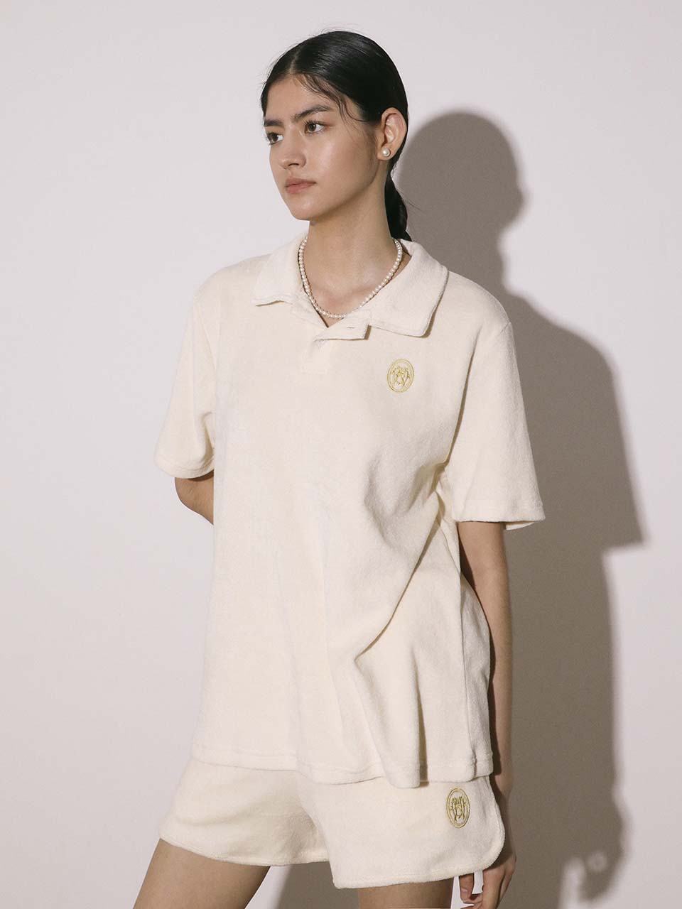 Terry polo shirt natural ivory