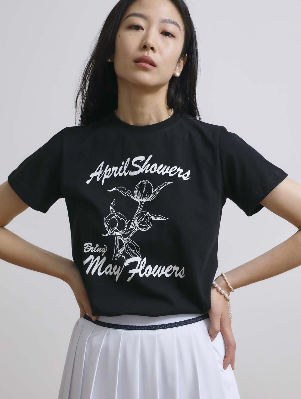 May flower Slim fit T-shirt black