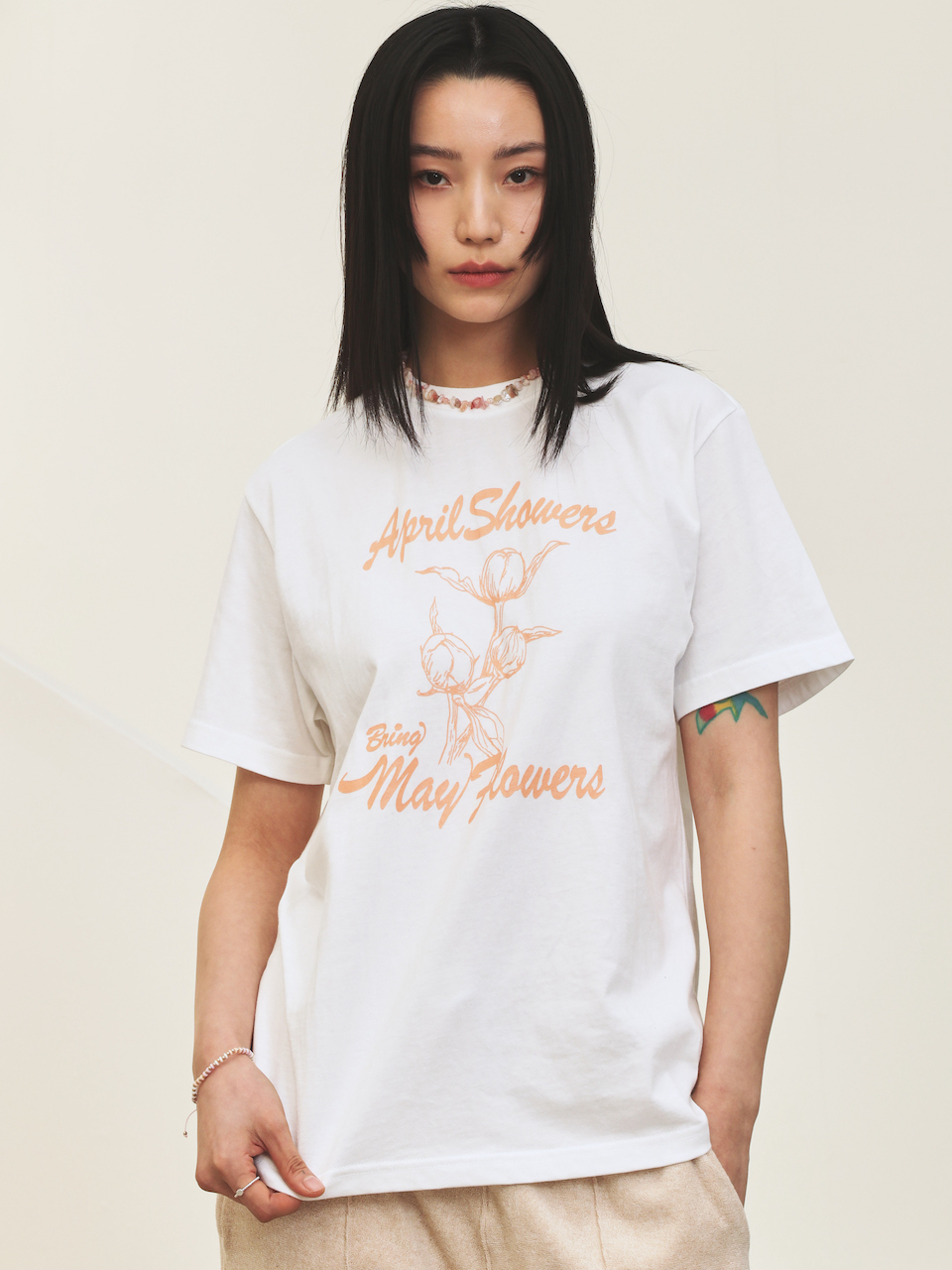 May flower short sleeve T-shirts White orange