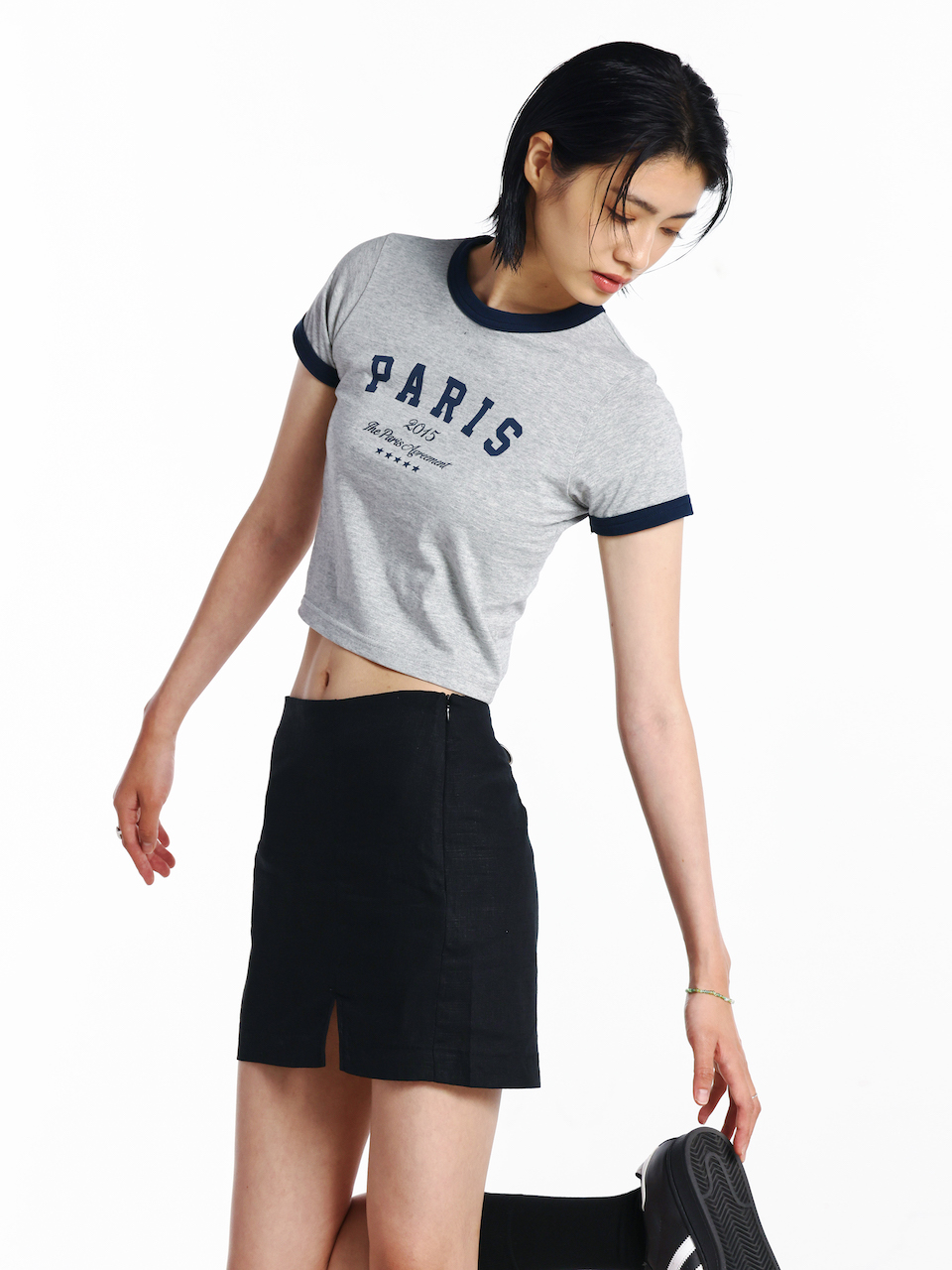 Paris typo Ringer Tight T-shirt heather gray